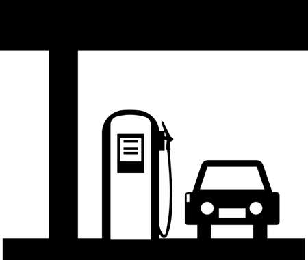The car is refueling at a gas station. A gas station for refueling cars. Flat icon for mobile concept and web design. Vector image isolated on a white background.のイラスト素材