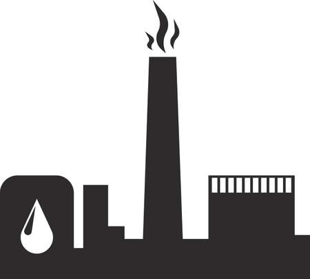 Oil refinery of oil. The silhouette of an industrial enterprise. Flat icon for mobile concept and web design. Vector image isolated on a white background.のイラスト素材