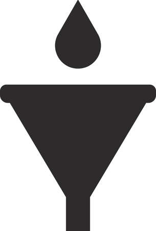 Black funnel with oil. Filter icon and engine oil drops. Flat icon for mobile concept and web design. Vector image isolated on a white background.のイラスト素材