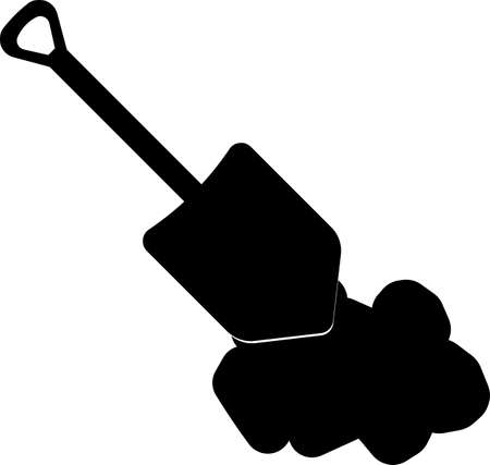 Mining of coal, ore with a shovel. The symbol of a flat black shovel. Vector image isolated on a white background.のイラスト素材