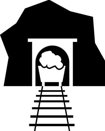 Mine tunnel with a trolley. A cart with coal. Coal mining. Vector image isolated on a white background.のイラスト素材