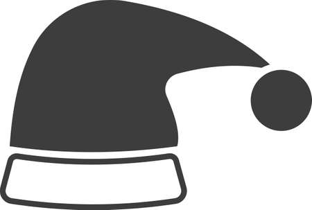 Santa Claus Christmas hat. Christmas attribute. The image is made in a flat black color. Vector image isolated on a white background.のイラスト素材