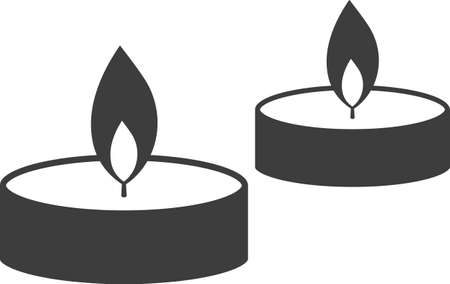 Christmas round wax candle in a flat candlestick. The symbol of Christmas in flat black. Vector image isolated on a white background.のイラスト素材