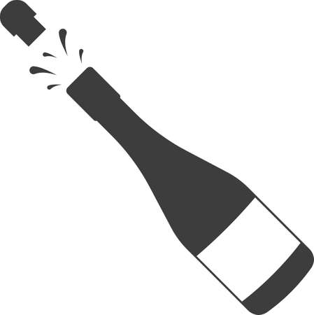 Explosion of a bottle of champagne. Celebrating Christmas. Flat black silhouette. Vector image isolated on a white background.のイラスト素材