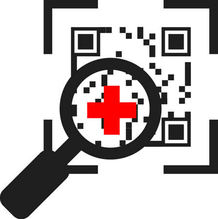 Zoom in on the QR code with a magnifying glass. Search by barcode. Vector image isolated on a white background.のイラスト素材