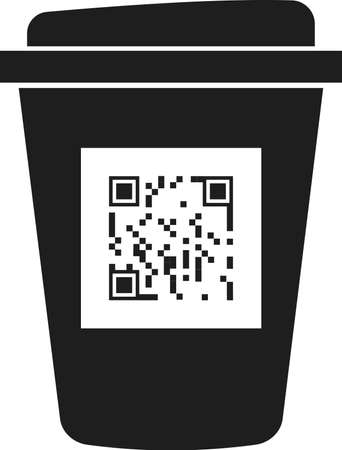 QR code on a plastic cup for scanning. Scanning payments or a persons data. Vector image isolated on a white background.のイラスト素材