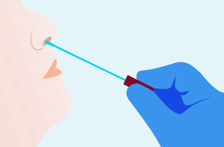 taking a virus test from my nose. The doctor has a cotton swab. Vector image isolated on a white background.のイラスト素材