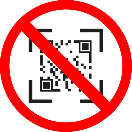 Entry without a QR code is prohibited. A barcode in a crossed out red circle. A sign of prohibition. Vector image isolated on a white background.のイラスト素材