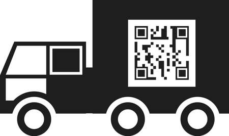 A truck with a QR code. Transportation of goods by QR code. Vector image isolated on a white background.のイラスト素材
