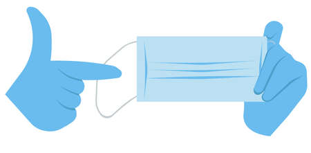 Hands in medical gloves hold a mask.のイラスト素材
