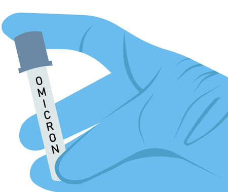 Hands in medical gloves hold a tube of vaccine. Protection against coronavirus and seasonal diseases. Vector image isolated on a white background.のイラスト素材
