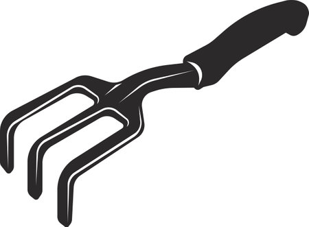 Garden rake for loosening beds. Black flat symbol. Isolated image on a white background.のイラスト素材