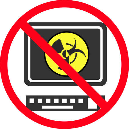 Prohibited information about biological and chemical weapons on a computer screen. A symbol of science and chemistry in the world. Vector flat image on a white background.のイラスト素材