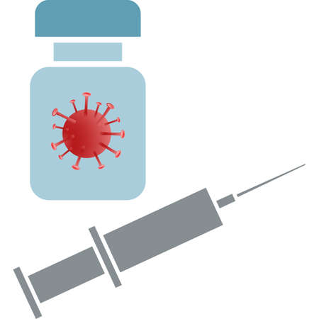 Coronavirus vaccine in a vial and a syringe. Prevention of coronavirus and omicron, covid-19. Vector image isolated on a white background.のイラスト素材
