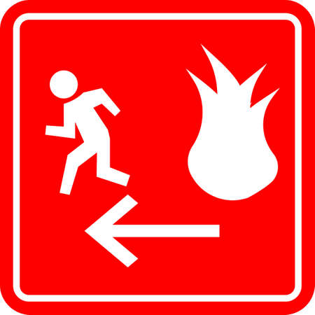 Emergency exit. Emergency exit sign in case of fire. Vector black image highlighted on a white background.のイラスト素材