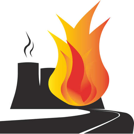 Fire at the nuclear power plant. Red flame, fire. Vector flat image on a white background.のイラスト素材