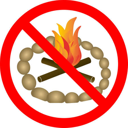 Bonfires are prohibited. Dont light fires. Vector black image highlighted on a white background.のイラスト素材