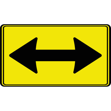 Rectangular yellow road sign, turn left or right. Warning to motorists on the road. Vector image.のイラスト素材
