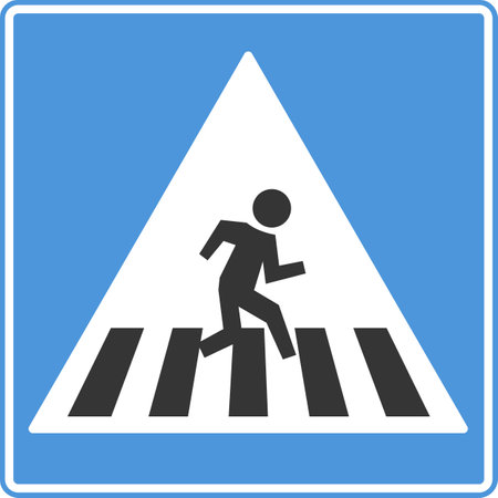 Road sign pedestrian crossing. Warning for vehicle drivers. Vector image.のイラスト素材