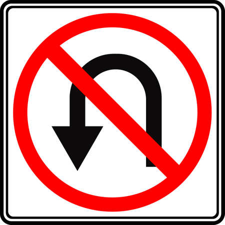 Road sign left turn is prohibited. Warning to motorists on the road. Vector image on a white background.のイラスト素材