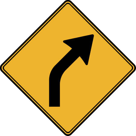 Road sign, the road turns right. Warning to motorists on the road. Vector image.のイラスト素材