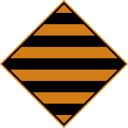 Road sign. The sign of dangerous goods. A square with black and orange stripes. Vector image.のイラスト素材