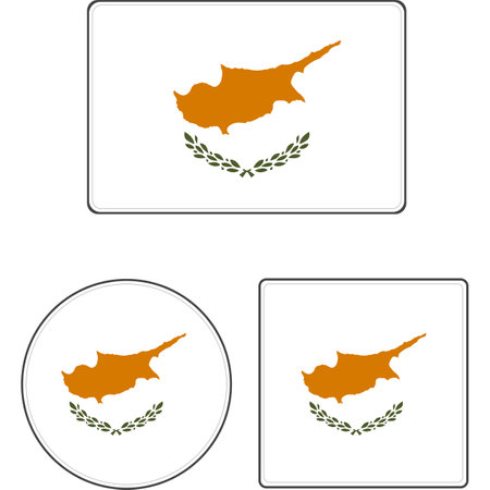 Flags of the countries of the world. State flag of Cyprus. Rectangular, round and square shapes. Brown green white vector illustration.のイラスト素材