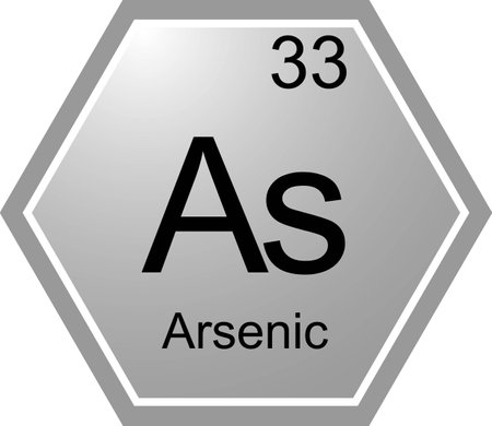 The symbol of the chemical element As is Arsenic. A chemical element of the periodic table. As is a metalloid, a semi-metal. Science, chemistry. Vector hexagonal image.のイラスト素材