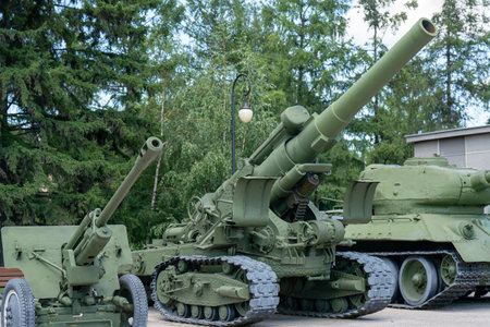 Green gun at the military base. Means of military protection.