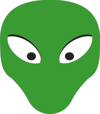 Green alien head. Alien face images on a white background. Space, UFO, adventure. Flat vector illustration.のイラスト素材
