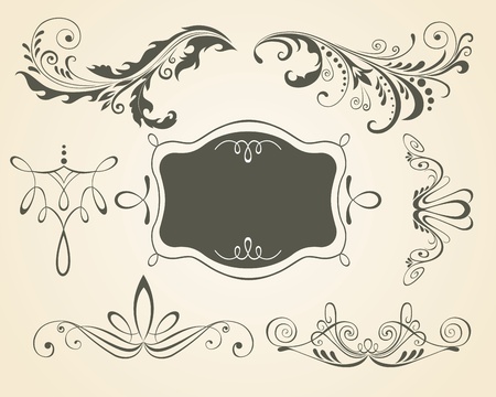 Vintage scrolls and frame. Design elements and page decoration. Set. のイラスト素材