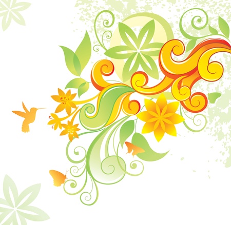 Floral background with colibri and butterfly. のイラスト素材