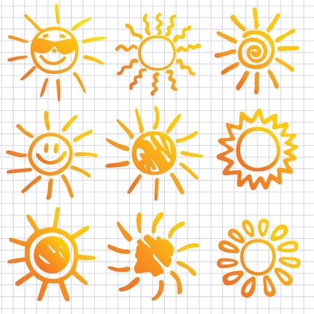 Suns . Elements for design. Doodles. のイラスト素材