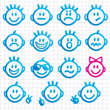 Set of faces with various emotion expressions. のイラスト素材