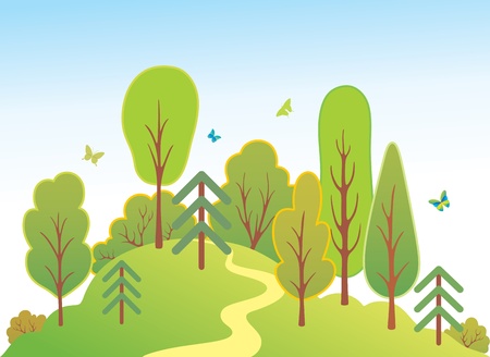 Green landscape with butterfly.のイラスト素材