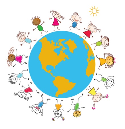 Children around the Earth. Conceptual background. のイラスト素材