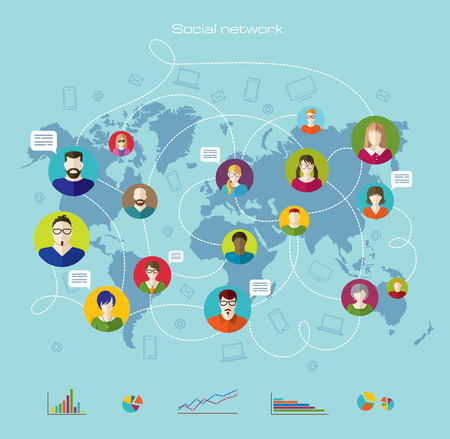 Global communication. Internet. Infographics. Flat and line icons. のイラスト素材