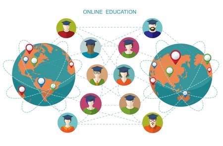 Online learning. Conceptual banner. People flat icons.のイラスト素材