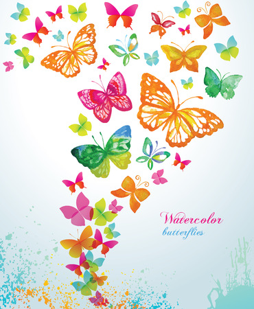 Watercolor butterflies and splash. Vector background.のイラスト素材