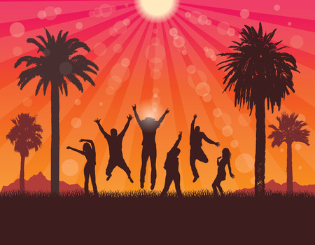 Young People on the Holiday in Tropic . Summer Party . Vector Travel and Tourism Background.のイラスト素材