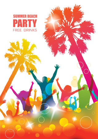 Party background with happy young people. Colorful tropical banner.のイラスト素材