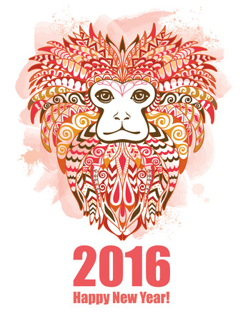 Patterned Head of the Lion Tamarin. Year of Monkey 2016 Color Background.のイラスト素材