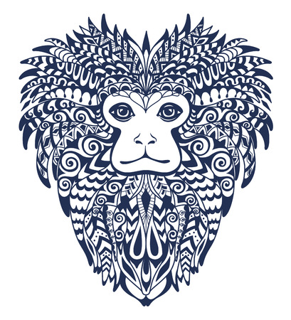 Patterned Head of the Lion Tamarin. Totem, Tattoo and T-shirt design.のイラスト素材