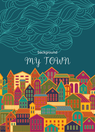 Background with Colorful Town. Panorama of old Architectureのイラスト素材