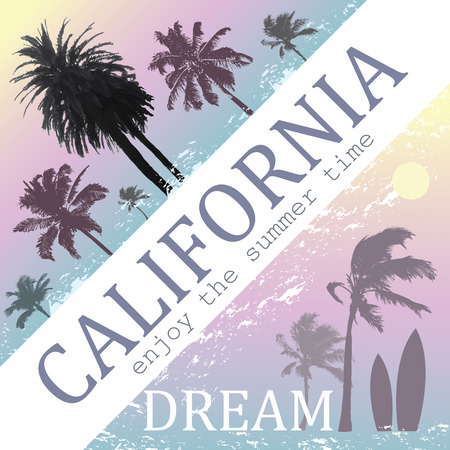California Dream Exotic Print for T-shirt. Travel and Vacation Background with Palms.のイラスト素材