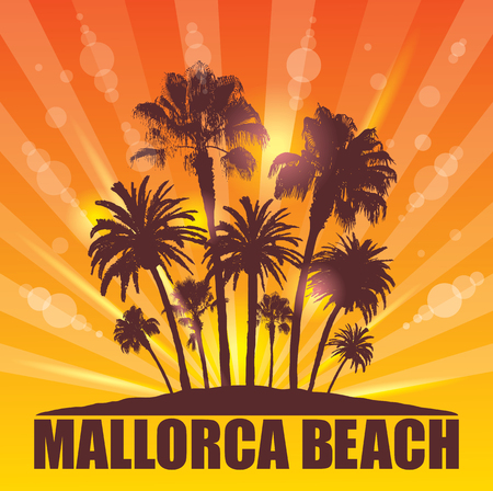 Exotic Travel Background with Palm Trees for Mallorca, Spain.のイラスト素材