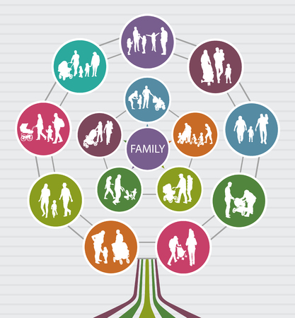 Conceptual Family Background with vector Silhouettes. Family Tree.のイラスト素材