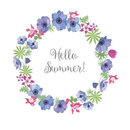Floral Frame. Summer Greeting Card Design. T-shirt Fashion Graphic.のイラスト素材