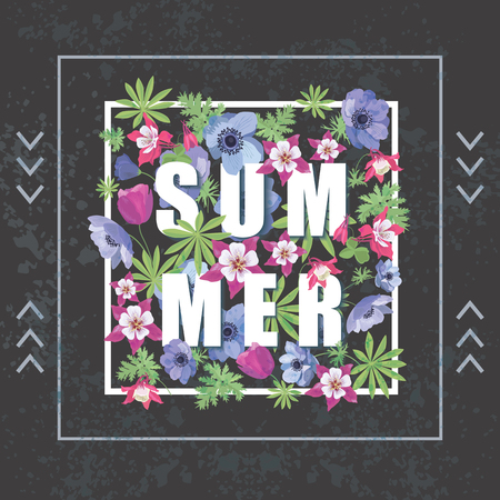 Vintage Floral Greeting Card. Fashion Print for T-shirt. Summer Floral Banner.のイラスト素材