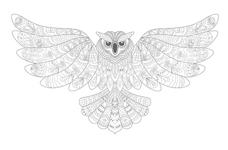 Stylized Decorative Vector Owl. Drawing for Coloring Book .のイラスト素材